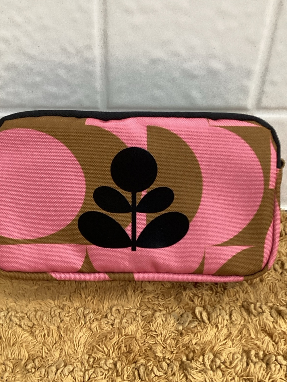 Orla Kiely Pink and Brown Retro Flower Crossbody Pouch